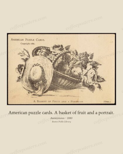 American puzzle cards. A basket of fruit and a portrait.