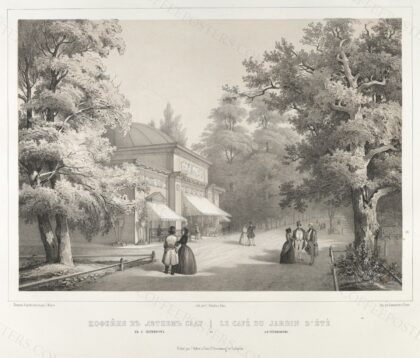 Le Café au Jardin d'été à St. Pétersbourg, from the series Vues pittoresques des palais & jardins impériaux aux environs de St. Petersbourg by Lemercier & Cie