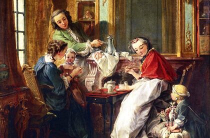 Painting of a family at breakfast by François Boucher by François Boucher