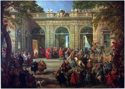 Carlo III di Borbone visiting the Pope Benedetto XIV in the coffee-house of the Quirinale, Romelabel QS:Lit,"Carlo di Borbone visita il papa Benedetto XIV nella coffee-house del Quirinale"label QS:Lja,"クイリナーレ宮殿のコーヒー・ハウスでベネディクトゥス14世を訪れるカルロス3世"label QS:Lfr,"Charles de Bourbon visitant le Pape Benoît XIV au Coffee House du Quirinal"label QS:Lpl,"Karol Burbon odwiedza papieża Benedykta XIV w kawiarni Kwirynału"label QS:Lhe,"קרלוס מבורבון מבקר את האפיפיור בנדיקטוס הארבעה עשר בבית הגן של הקווירינאלה"label QS:Lpt,"Carlos de Bourbon em visita ao Papa Bento XIV no Café del Quirinale"label QS:Len,"Carlo III di Borbone visiting the Pope Benedetto XIV in the coffee-house of the Quirinale, Rome"label QS:Lbg,"Карлос III посещава папа Бенедикт XIV в Сградата за отдих на Квиринал" by Giovanni Paolo Panini