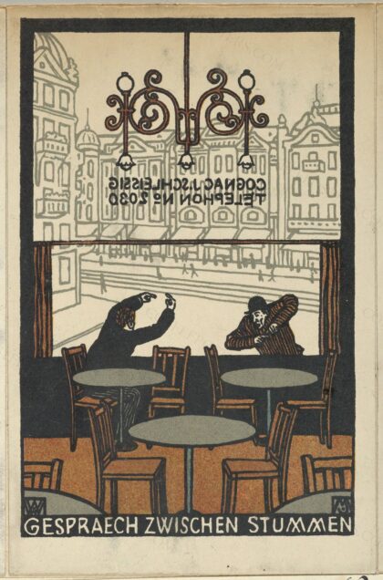 Conversation between Mutes (Gespraech zwischen Stummen) by Wiener Werkstätte / Moriz Jung, 1907 — archival coffee print from Metropolitan Museum of Art, New York