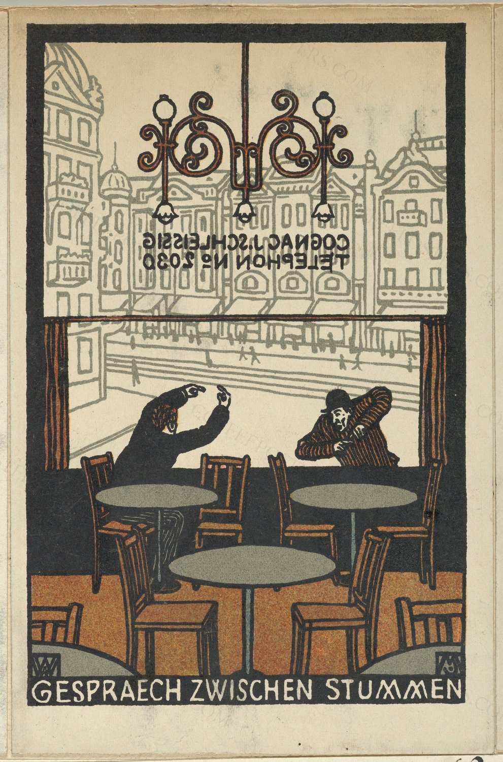 Conversation between Mutes (Gespraech zwischen Stummen) by Wiener Werkstätte / Moriz Jung, 1907 — archival coffee print from Metropolitan Museum of Art, New York