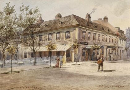 German: Das Casino Dommayer in Hietzingtitle QS:P1476,de:"Das Casino Dommaye… by Carl Wenzel Zajicek, 1923 — archival coffee print from Wikimedia Commons (institutional source)
