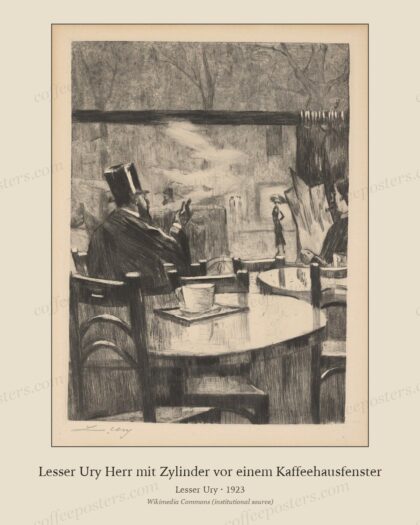 Lesser Ury Herr mit Zylinder vor einem Kaffeehausfenster