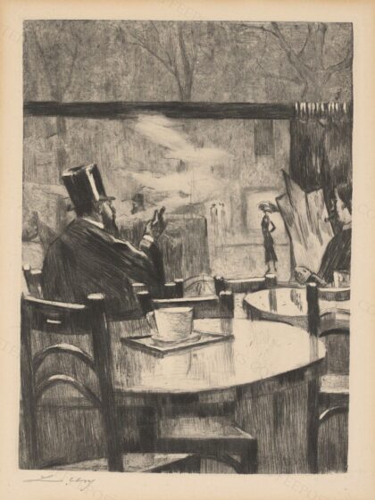 Lesser Ury Herr mit Zylinder vor einem Kaffeehausfenster by Lesser Ury, 1923 — archival coffee print from Wikimedia Commons (institutional source)