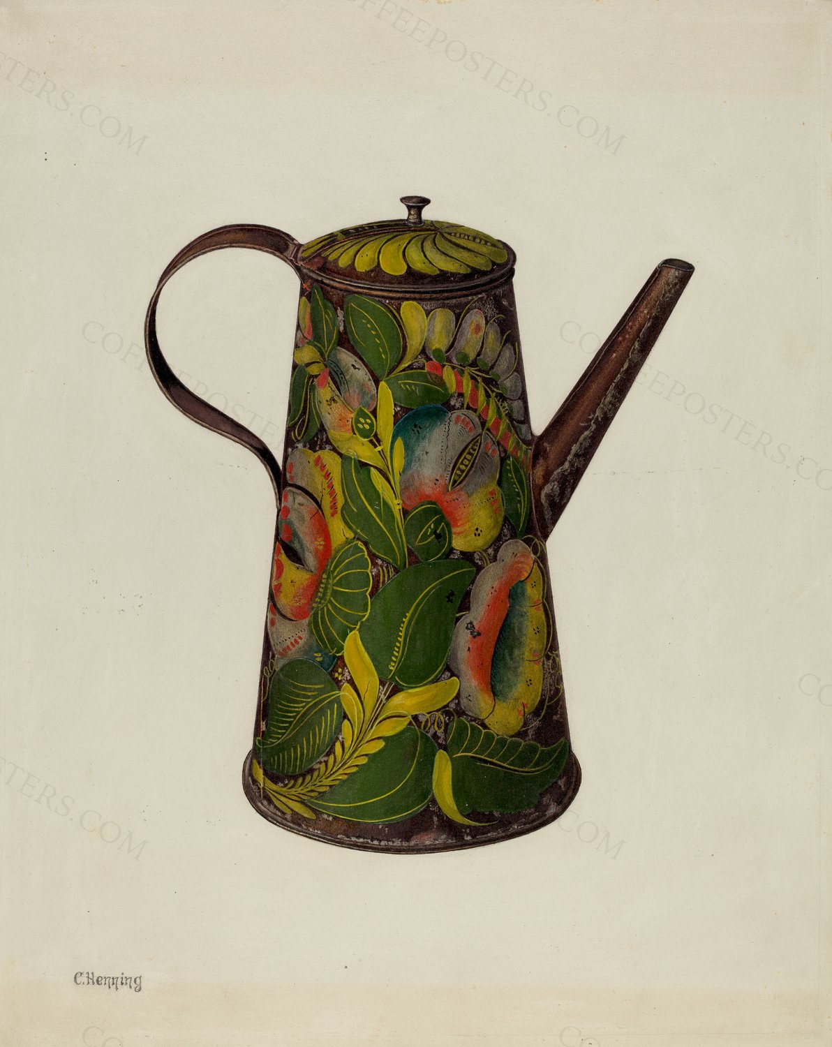 Toleware Coffee Pot by Charles Henning, 1935 — archival coffee print from The National Gallery, London