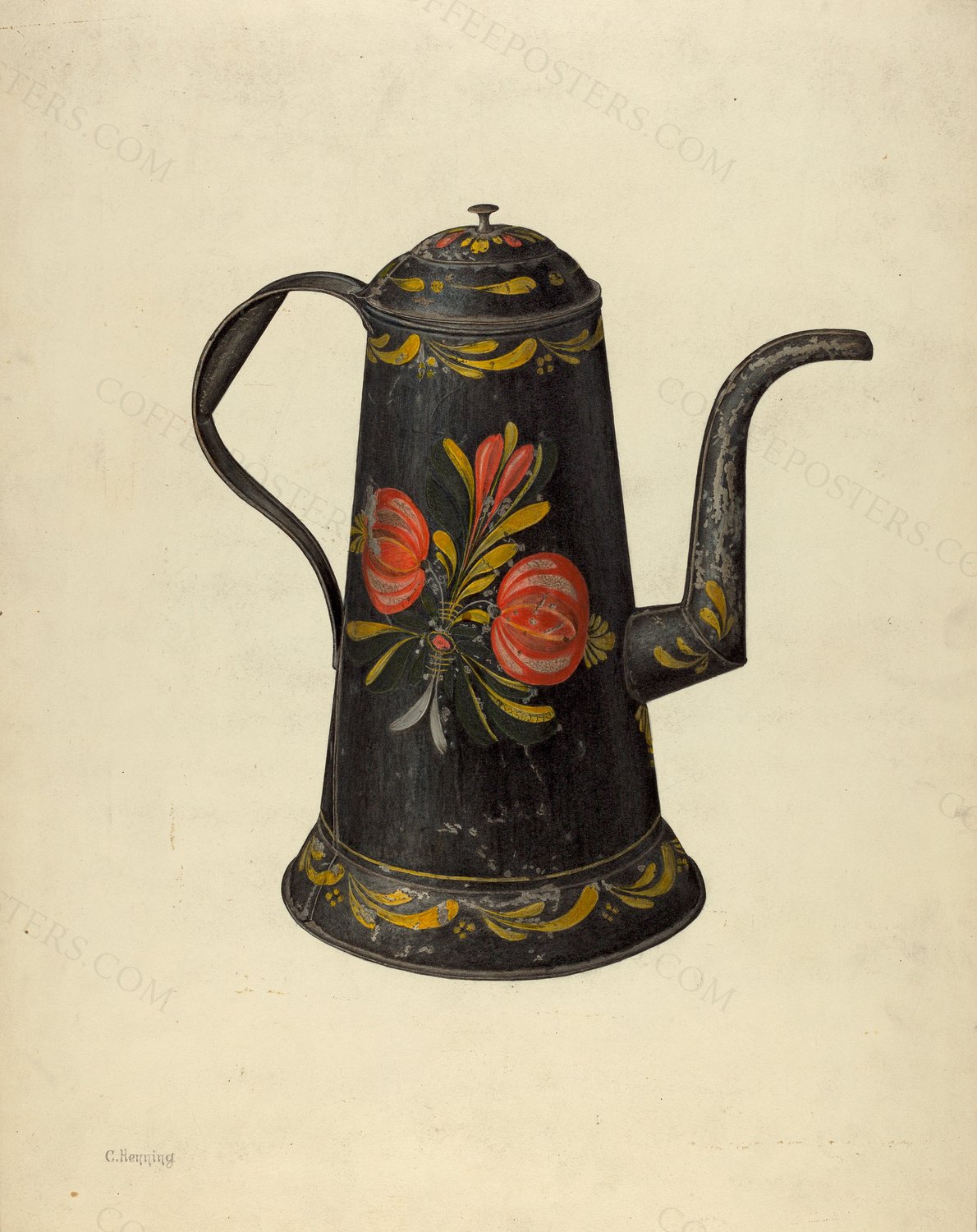 Toleware Coffee Pot by Charles Henning, 1935 — archival coffee print from The National Gallery, London