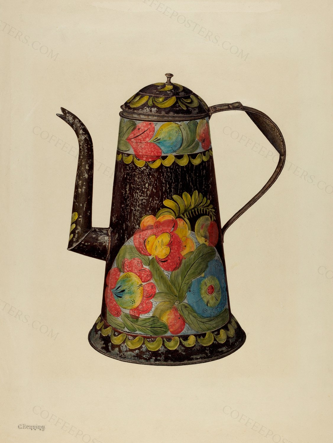 Toleware Coffee Pot by Charles Henning, c. 1940 — archival coffee print from The National Gallery, London
