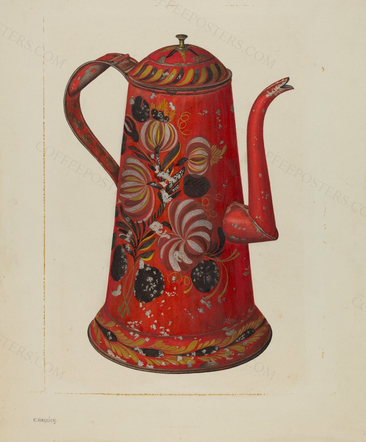 Toleware Coffee Pot by Charles Henning, c. 1940 — archival coffee print from The National Gallery, London