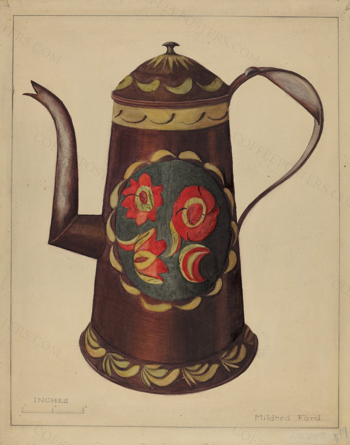 Toleware Coffee Pot by Mildred Ford, 1935 — archival coffee print from The National Gallery, London