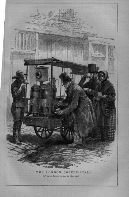 The London Coffee-stall by Henry Anelay and Walter George Mason, 1851 — archival coffee print from Wikimedia Commons (institutional source)