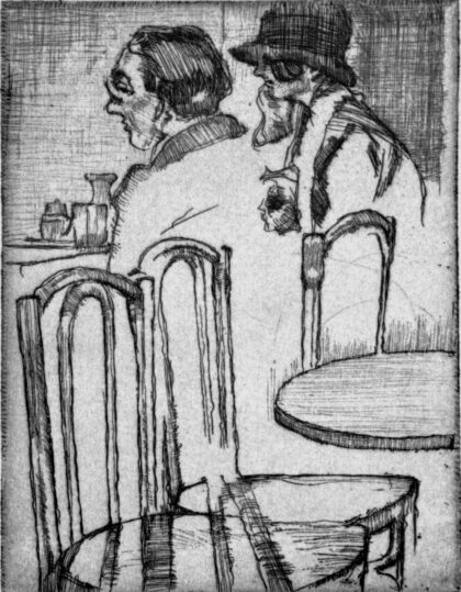 Due amanti by Carlo Cainelli, 1920 — archival coffee print from Wikimedia Commons (institutional source)