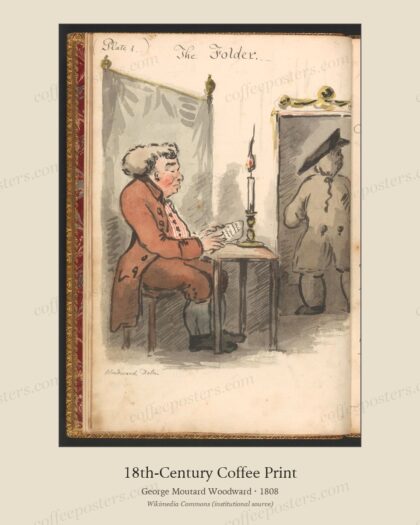 Coffee-House Characters, or Hints to the Readers of Newspapers Exemplified in… by George Moutard Woodward, 1808 — archival coffee print from Wikimedia Commons (institutional source)
