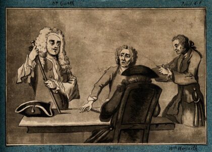 Men playing draughts in Button's Coffee-House, London, ca. 1720. Aquatint by S. Ireland after W. Hogarth