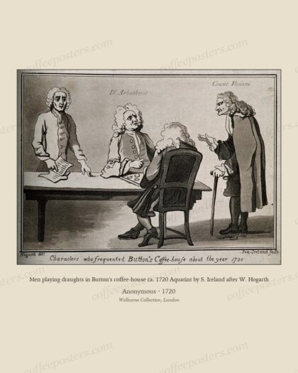 Men playing draughts in Button's coffee-house ca. 1720 Aquatint by S. Ireland after W. Hogarth
