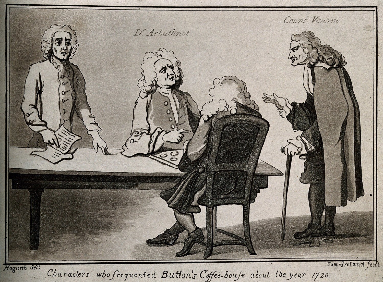 Men playing draughts in Button's coffee-house ca. 1720 Aquatint by S. Ireland after W. Hogarth