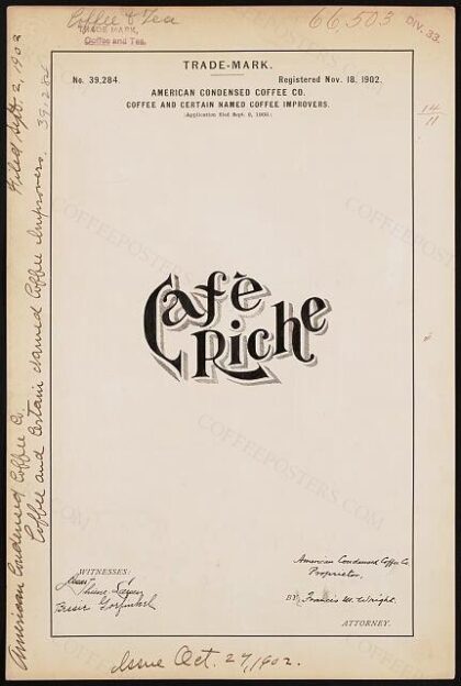 [Trademark registration by American Condensed Coffee Co