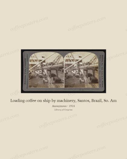 Loading coffee on ship by machinery, Santos, Brazil, So. Am