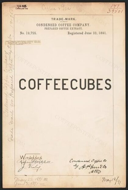 [Trademark registration by Condensed Coffee Company for Coffeecubes brand Prepared coffee extract]