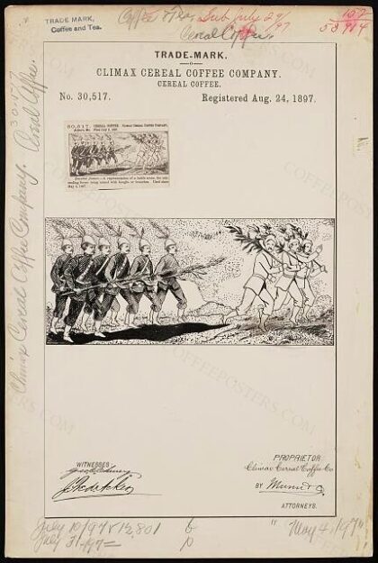 [Trademark registration by Climax Cereal Coffee Company for [Battle Scene with Soldiers armed with Branches…