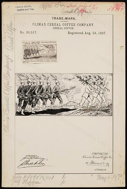 [Trademark registration by Climax Cereal Coffee Company for [Battle Scene with Soldiers armed with Branches…