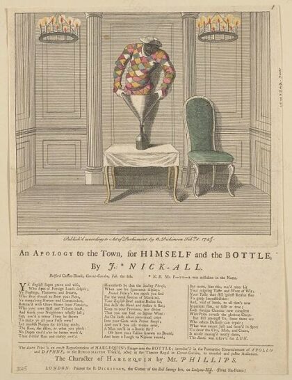 An apology to the town, for himself and the bottle, by J.* Nick-all, Bedford Coffee-House, Covent Garden, Feb