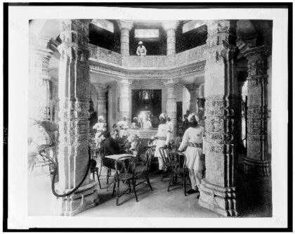 [Café in the rotunda of the Pavilion of India, with waiters and patrons, Paris Exposition, 1889]