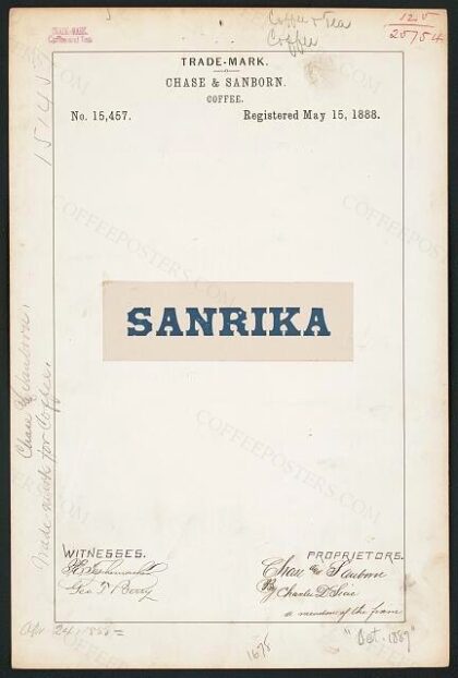 [Trademark registration by Chase & Sanborn for Sanrika brand Coffee]