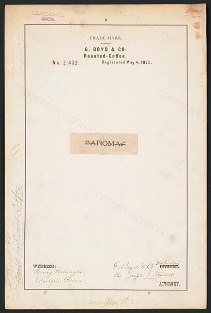 [Trademark registration by G. Boyd & Co. for "Aroma
