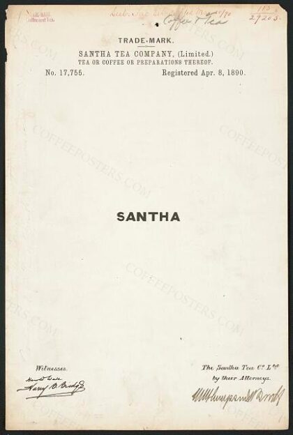 [Trademark registration by Santha Tea Company, (Limited