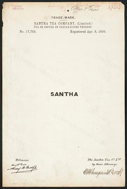 [Trademark registration by Santha Tea Company, (Limited