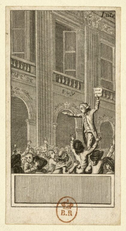 [Les arcades du Café de Foy] : [Camille Desmoulins au Palais-Royal] : [estampe] / [non identifié]