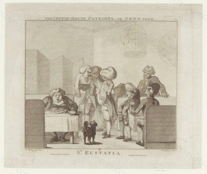 The Coffee-House Patriots : or News, from St Eustatia : [estampe] / H. Bunbury Esqr. delin. ; W. Dickinson…
