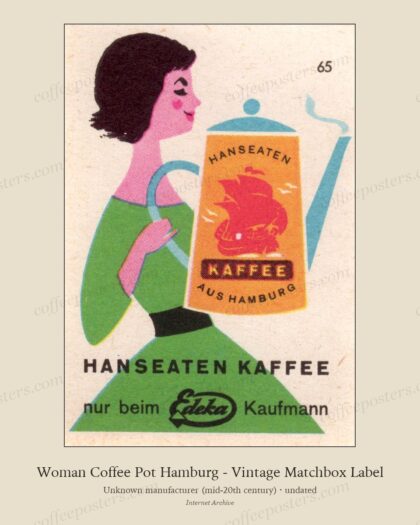 Woman Coffee Pot Hamburg - Vintage Matchbox Label