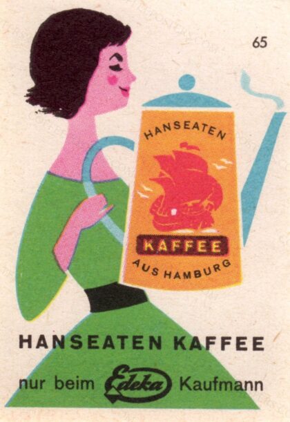 Woman Coffee Pot Hamburg - Vintage Matchbox Label