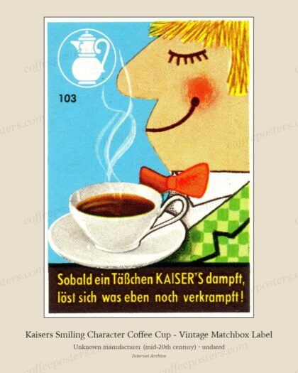 Kaisers Smiling Character Coffee Cup - Vintage Matchbox Label