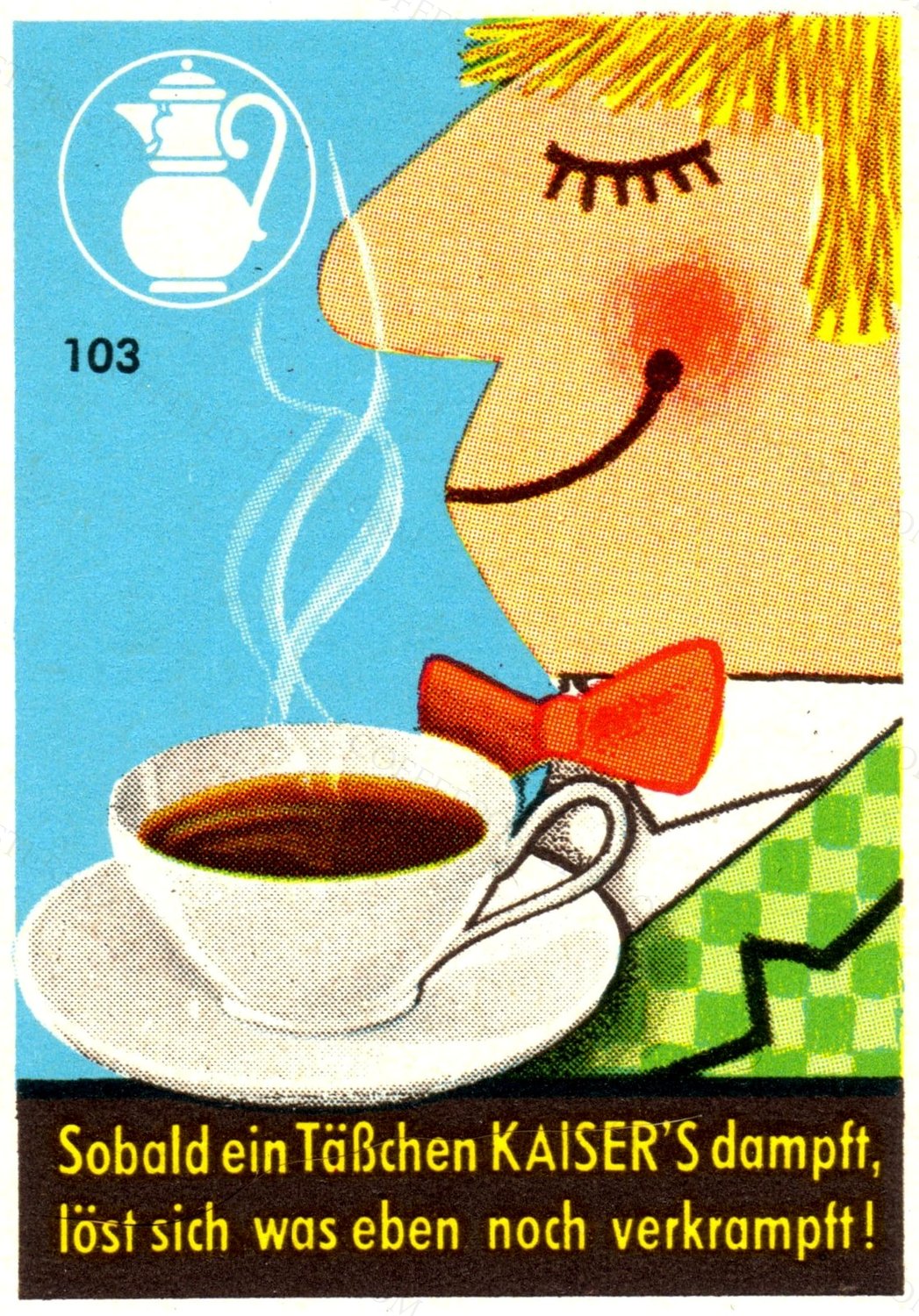 Kaisers Smiling Character Coffee Cup - Vintage Matchbox Label