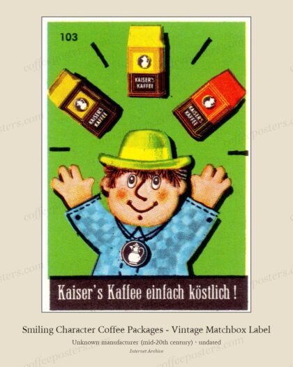 Smiling Character Coffee Packages - Vintage Matchbox Label