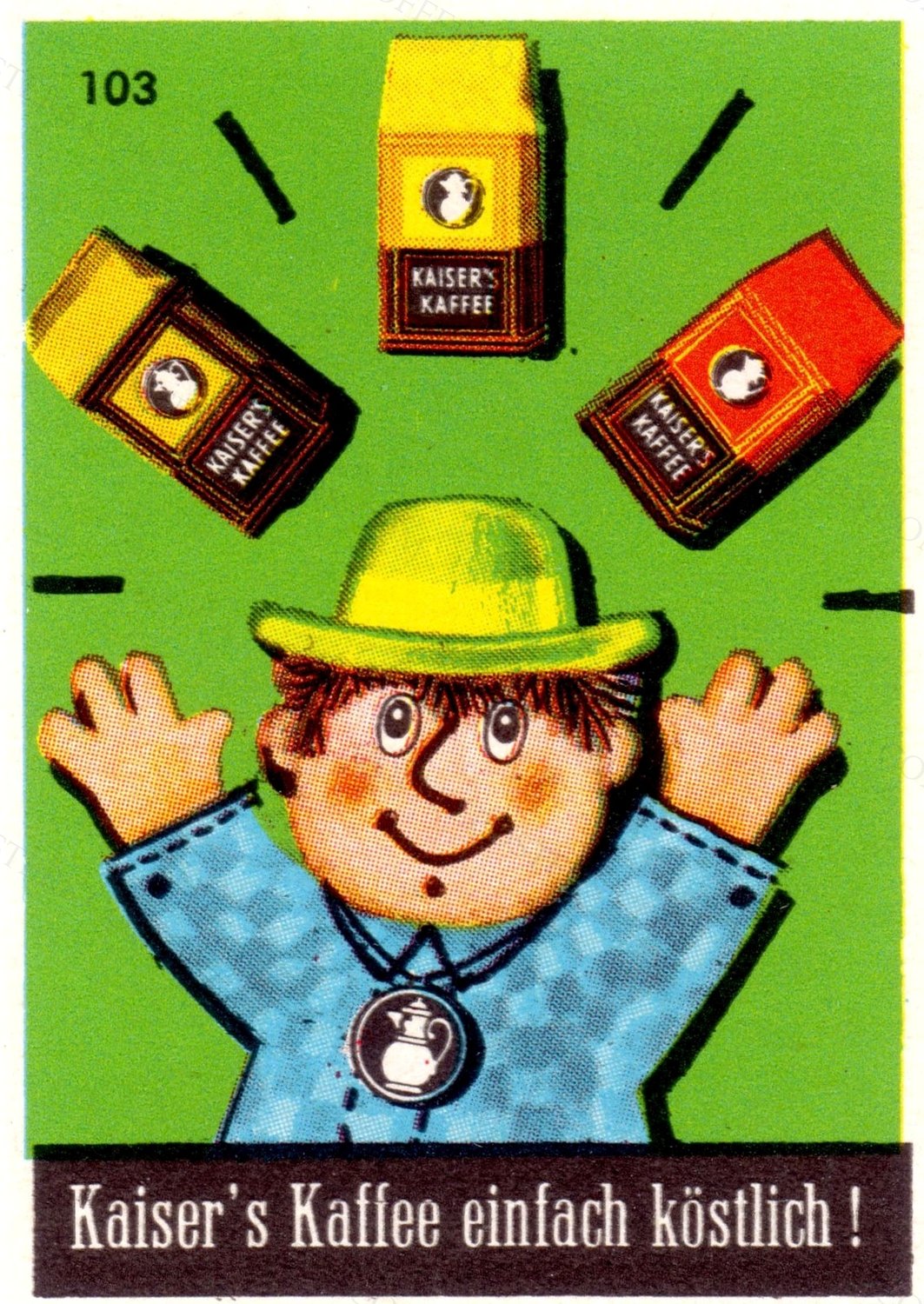 Smiling Character Coffee Packages - Vintage Matchbox Label
