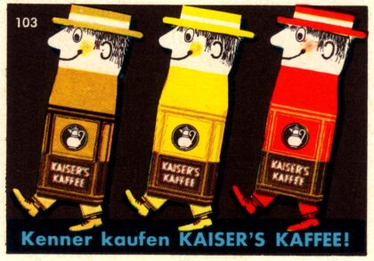 Kaisers Kaffee Walking Figures - Vintage Matchbox Label