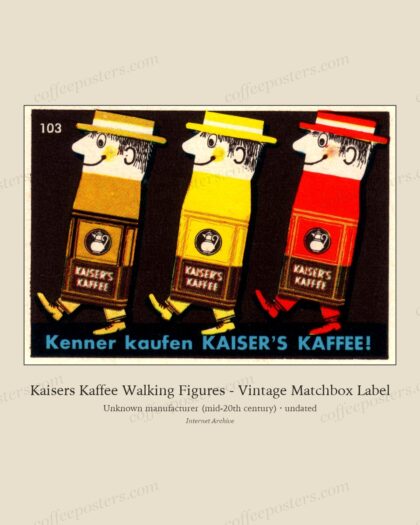 Kaisers Kaffee Walking Figures - Vintage Matchbox Label