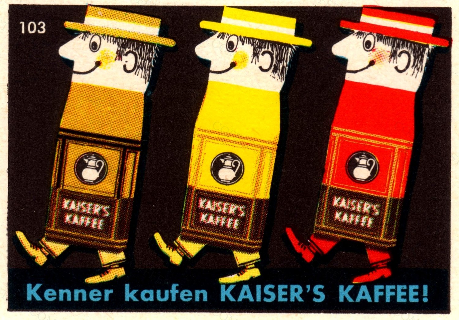 Kaisers Kaffee Walking Figures - Vintage Matchbox Label