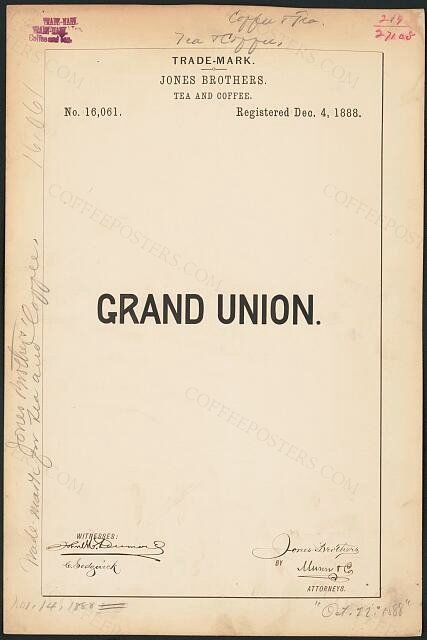 [Trademark registration by Jones Brothers for Grand Union