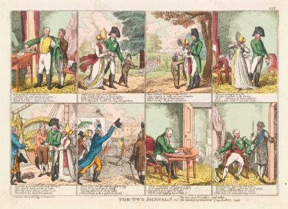 A day in the life of Tsar Alexander I of Russia, in London, 1814. Coloured etching by C. Williams, 1814