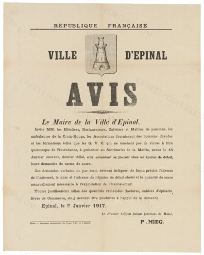 République française. Ville d'Epinal. Avis. : Le Maire de la Ville d'Epinal, invite MM