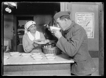 A good bowl of hot coffee for a tired and hungry American soldier at the American Red Cross Canteen at Chat…