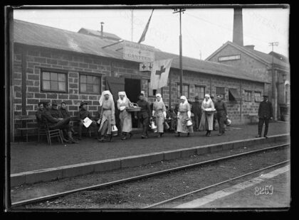 At the American Red Cross station canteen at Chateauroux the canteen workers, with assistance volunteered b…
