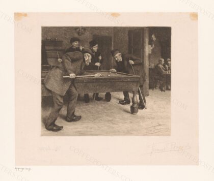Biljartende mannen in een café, RP-P-1913-2474