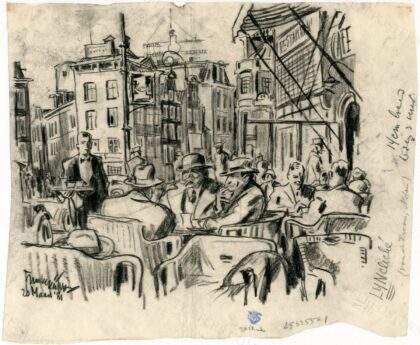 Het terras voor café De Kroon op het Rembrandtsplein PK-T-AW-1477, PK-T-7106