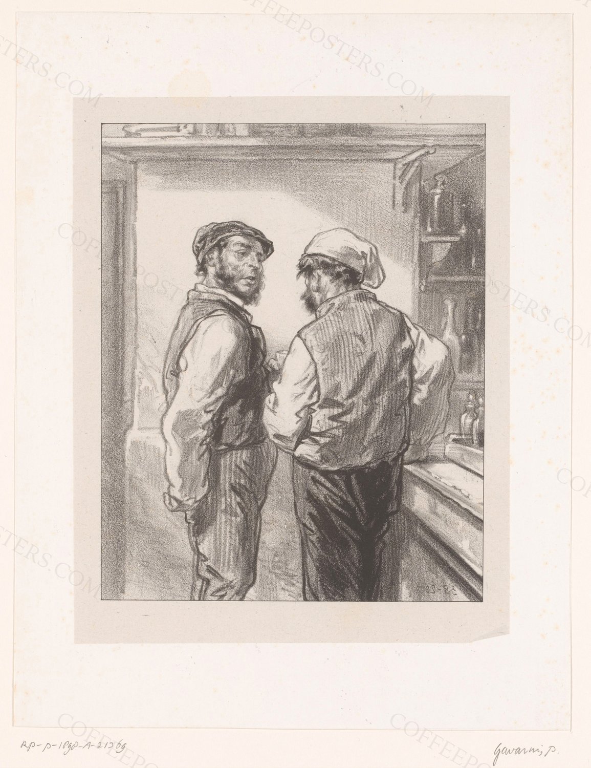 Twee mannen spreken elkaar in een café, RP-P-1898-A-21369